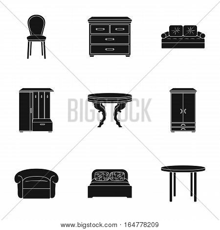 Furniture and home interior set icons in black design. Big collection of furniture and home interior vector symbol stock illustration