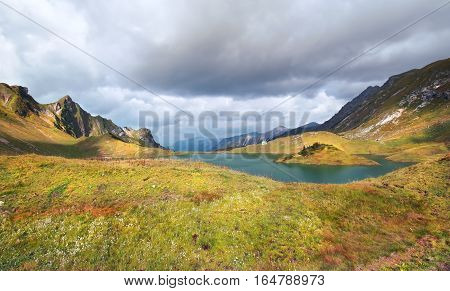 alpine lake Schrecksee in sunlight in Germany