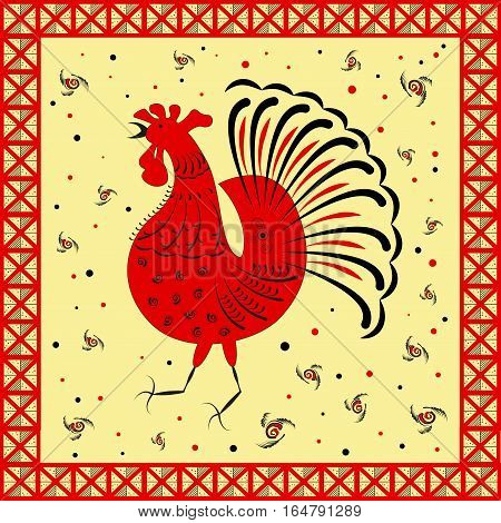 Abstract ethnic pattern, tribal background. Mezen painting. Suitable for Chinese New Year 2017. Vector illustration. eps10