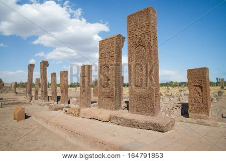 Bitlis, Turkey - September 28, 2013: Seljuk Cemetery of Ahlat, the tombstones of medieval islamic notables