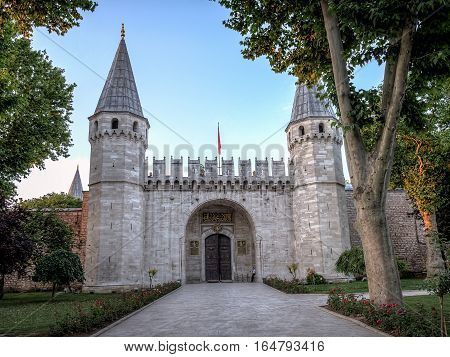 Istanbul, Turkey - June 23, 2015: The entrance of the Topkapi Palace, Gate of Salutations, Topkapi Palace