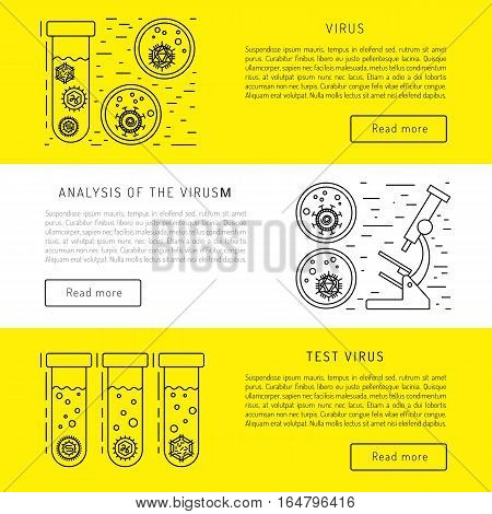 Vector illustration of cells of microorganisms, viruses, DNA and RNA. Cells of different pathogens and viruses drawn in a linear style, are icons of the cells.