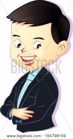 Illustration of Young boy in business style. Character Realistic design. Cartoon Vector.