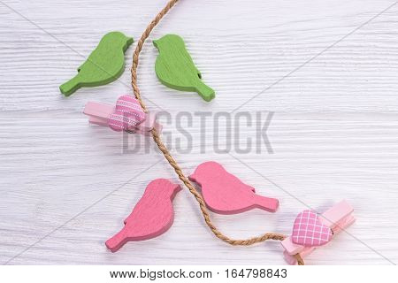 Lovers birds. Pink hearts. Vanlentine's day concept