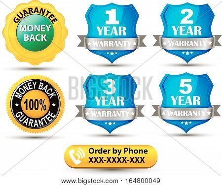 Set of Shields, Guarantee, Money back  - Vector Clipart