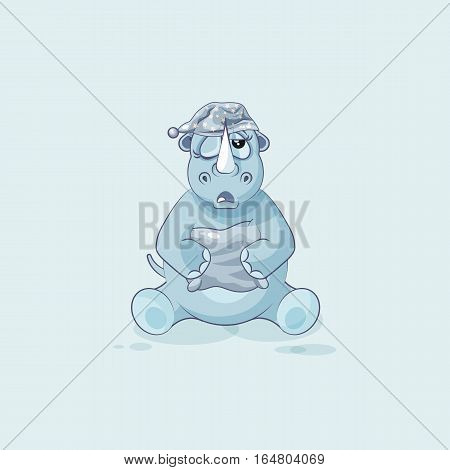 Vector Stock Illustration isolated emoji character cartoon sleepy rhinoceros in nightcap with pillow sticker emoticon for site, info graphic, video, animation, website, mail, newsletters, reports