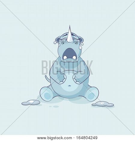 Vector Stock Illustration isolated emoji character cartoon rhinoceros crying, lot of tears sticker emoticon for site, info graphics, video, animation, websites, e-mails, newsletters, reports, comics