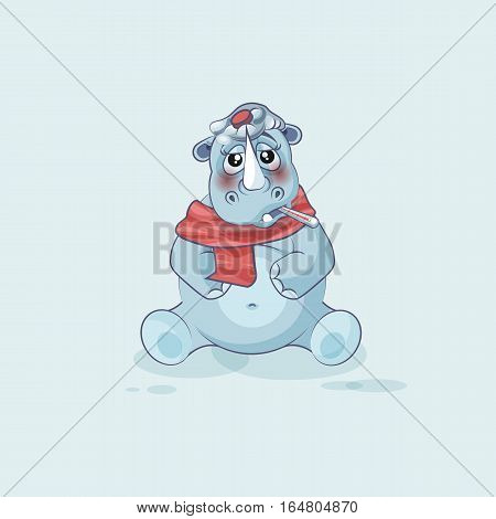Vector Stock Illustration isolated emoji character cartoon rhinoceros sick with thermometer in mouth sticker emoticon for site, info graphics, video, animation, website, mail, newsletters, reports
