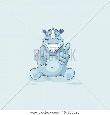 Vector Stock Illustration isolated emoji character cartoon rhinoceros approves with thumb up sticker emoticon for site, info graphics, video, animation, websites, mails, newsletters, comics