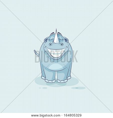 Vector Stock Illustration isolated emoji character cartoon rhinoceros with huge smile from ear to ear sticker emoticon for site, infographic, video, animation, website, mail, newsletter, report, comic