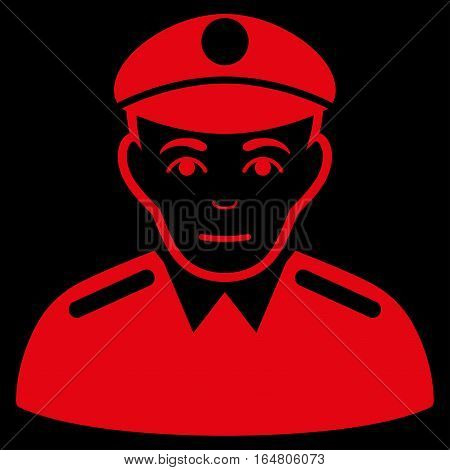 Soldier vector icon. Flat red symbol. Pictogram is isolated on a black background. Designed for web and software interfaces.