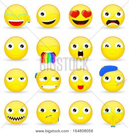 Emoji set. Emoticon set. Cartoon style. Vector illustration icon.