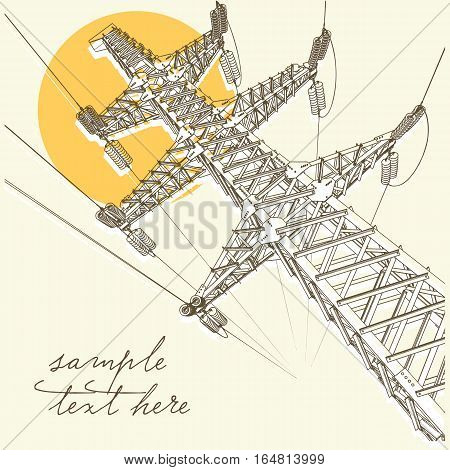 Power Transmission Line, vector illustration. Isolated on white background