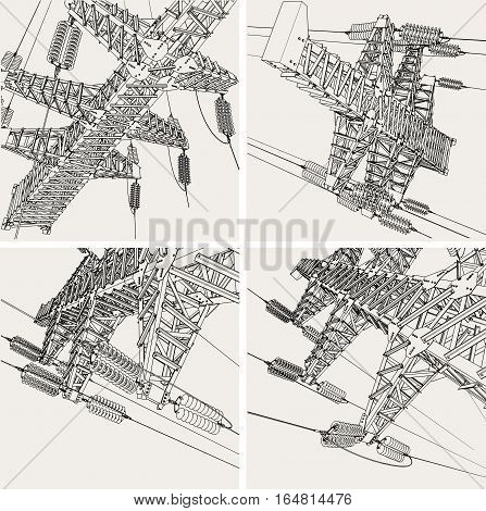 Power Transmission Line, vector illustration. Isolated background