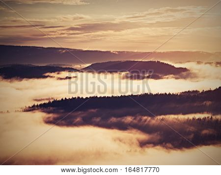 Autumn Sunrise Forest In Beautiful Mountain Within Inversion