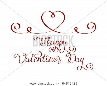 vector illustration one line red heart lettering Happy Valentine's Day