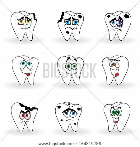 Set Of Nine Funny Cartoon Teeth