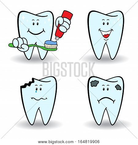 Set Of Four Cartoon Teeth