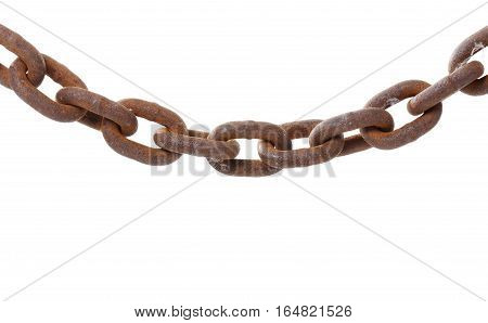 Brown rusty slack chain isolated on white background.