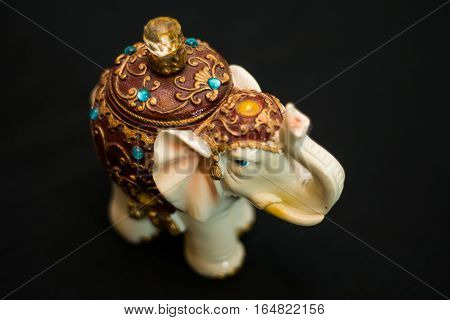 Statuette of the Indian elephant Hindi On a black background