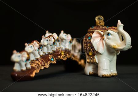Statuette of the Indian elephant Hindi On a black background