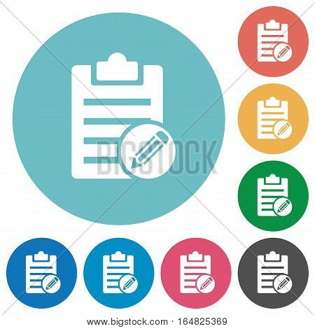 Edit note flat white icons on round color backgrounds