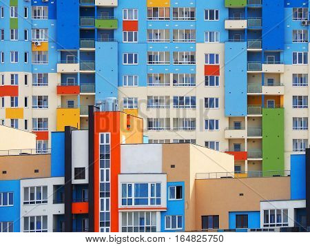 NIZHNY NOVGOROD RUSSIA - JUNE 2016 Constructed the new multi colored houses on the street Volga embankment. The construction of a new neighborhood