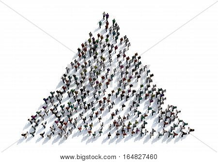 3D render crowd of people on white background from top view bird eye view