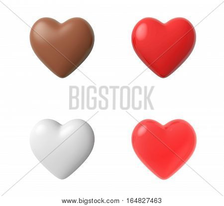 3D heart isolated on white background for valentine day
