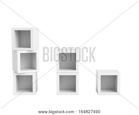 3d render of white book shelves, isolated on white background