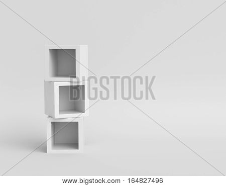 box shelves white. 3d rendering on white background.