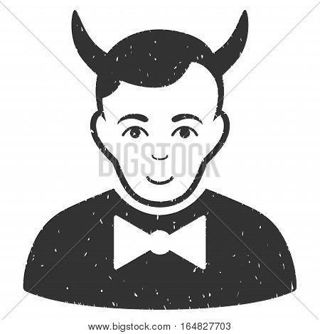 Devil grainy textured icon for overlay watermark stamps. Flat symbol with dust texture. Dotted vector gray ink rubber seal stamp with grunge design on a white background.