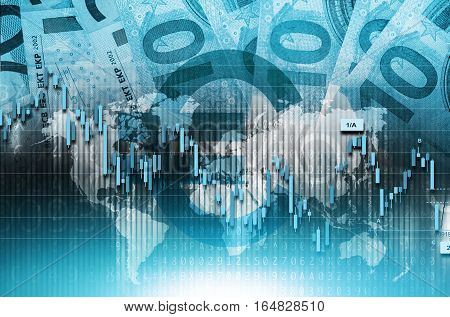 Blue Euro Global Trading Conceptual Illustration. Global Euro Money Traders.