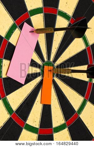 Darts With Dart Which Was Pinned A Sheet Of Paper For Labels