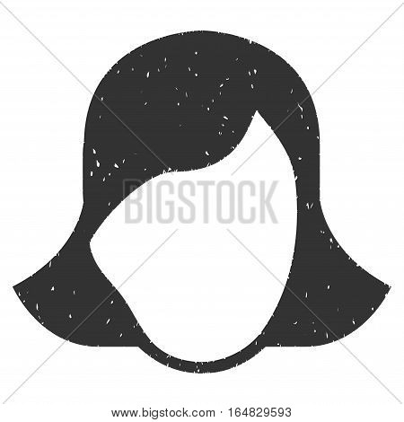 Lady Face Template grainy textured icon for overlay watermark stamps. Flat symbol with dust texture. Dotted vector gray ink rubber seal stamp with grunge design on a white background.