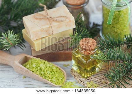 Natural Sea Salt And Handmade Soap Branch Of Pine