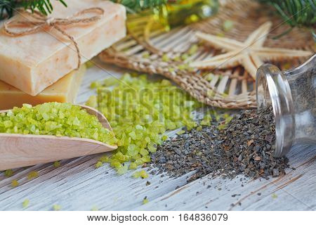 Natural Sea Salt And Handmade Soap Branch Of Pine