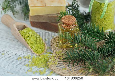 Natural Sea Salt And Handmade Soap Branch Of Pine