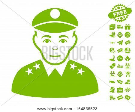 Army General icon with free bonus pictograms. Vector illustration style is flat iconic symbols eco green color white background.