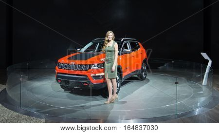 DETROIT MI/USA - JANUARY 9 2017: A 2017 Jeep Compass SUV at the North American International Auto Show (NAIAS).