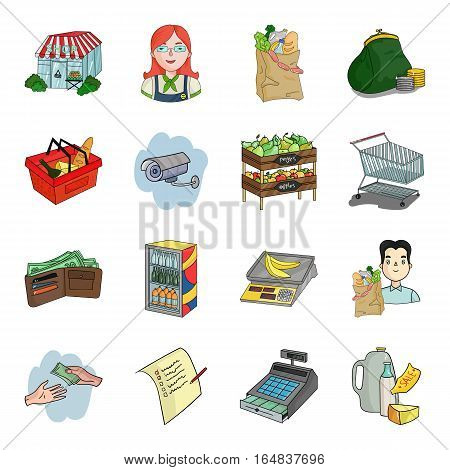 Supermarket set icons in cartoon design. Big collection of supermarket vector symbol stock illustration