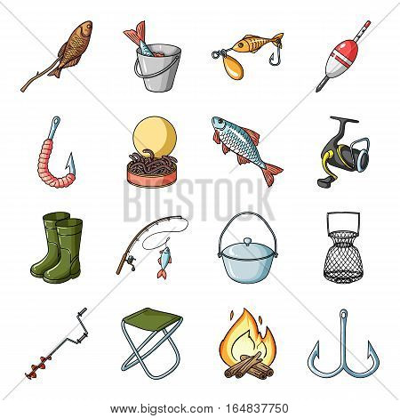 Fishing set icons in cartoon design. Big collection of fishing vector symbol stock illustration