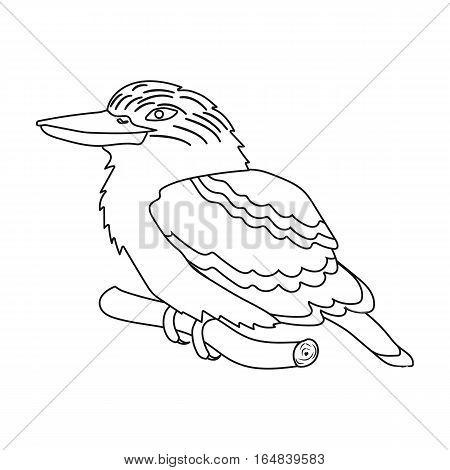 Kookaburra sitting on branch icon in outline design isolated on white background. Australia symbol stock vector illustration.