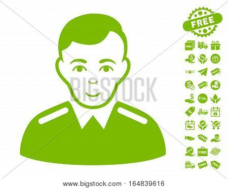 Officer pictograph with free bonus graphic icons. Vector illustration style is flat iconic symbols eco green color white background.
