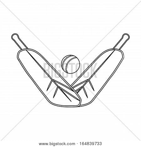 Crossed cricket bats with ball icon in outline design isolated on white background. Australia symbol stock vector illustration.