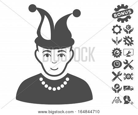 Fool pictograph with bonus configuration design elements. Vector illustration style is flat iconic gray symbols on white background.