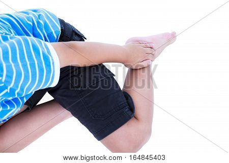 Child Injured At Heel. Isolated On White Background.