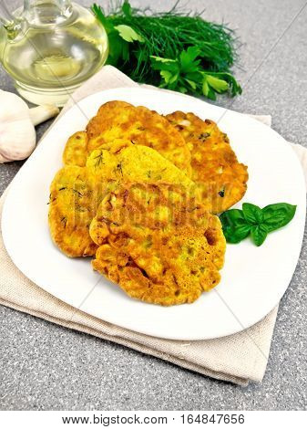 Flapjack Chickpeas With Zucchini In Plate On Stone Table
