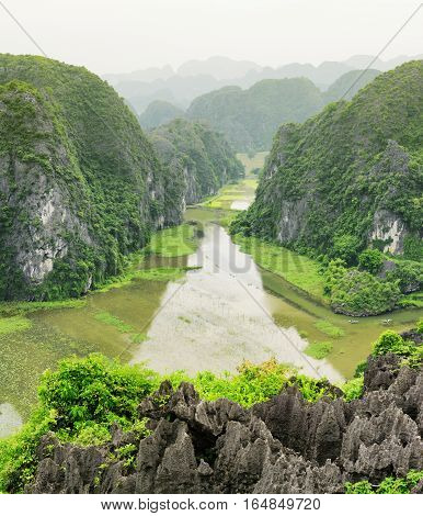 Top View Of The Ngo Dong River, Ninh Binh Province, Vietnam