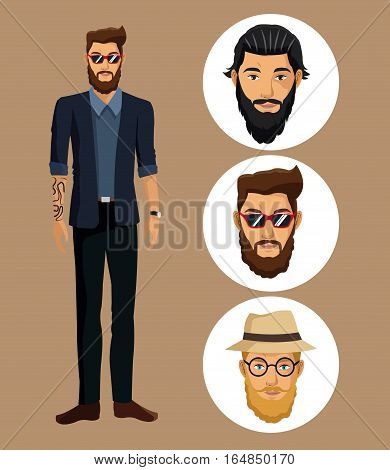 man jacket tattoo bearded glasses-faces men vector illustration eps 10